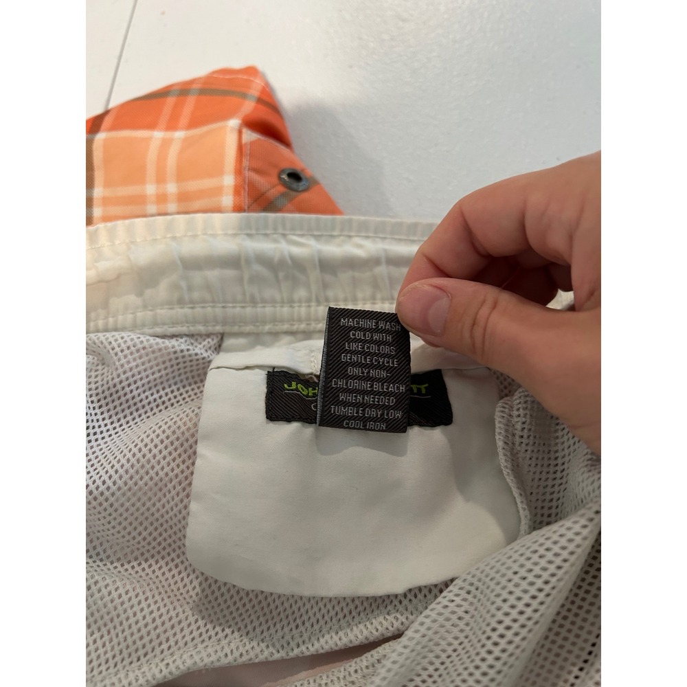 John Bartlett Consensus Mens Orange Plaid Swim Trunks Cargo Pocket Large 2365 - Picture 5 of 11
